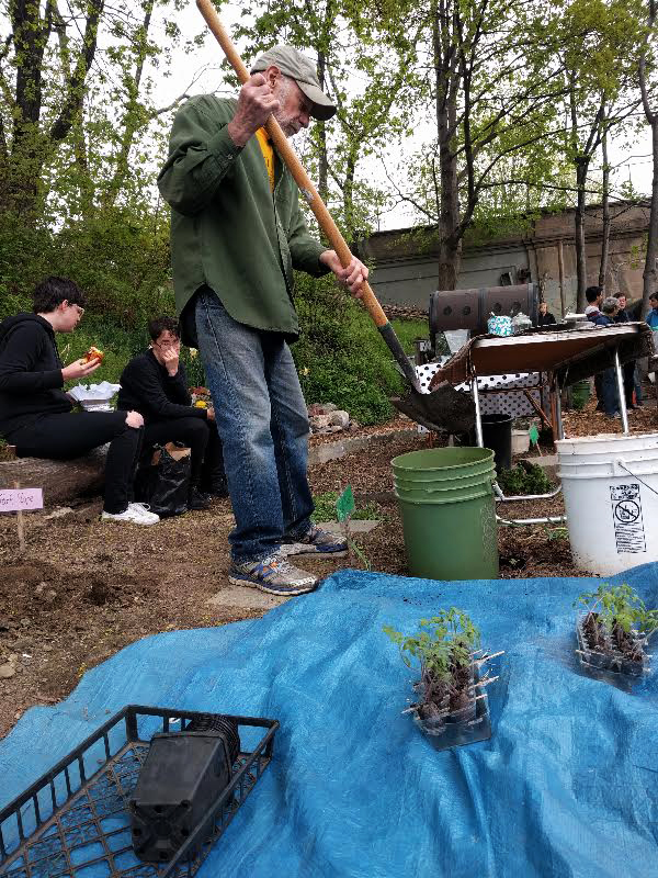 Mixing soil and compost